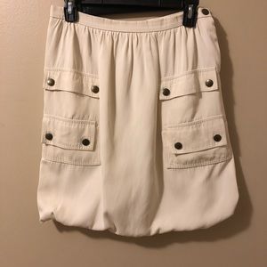 Lanvin Paris Ete’2007 Cream 100% Silk Front Snap Pocket Detail Skirt,Size-38